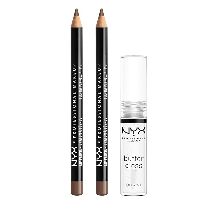 NYX PROFESSIONAL MAKEUP Slim Lip Pencil (Espresso) + Butter Gloss (Sugar Glass, Clear), 3-Pack Bu... | Amazon (US)