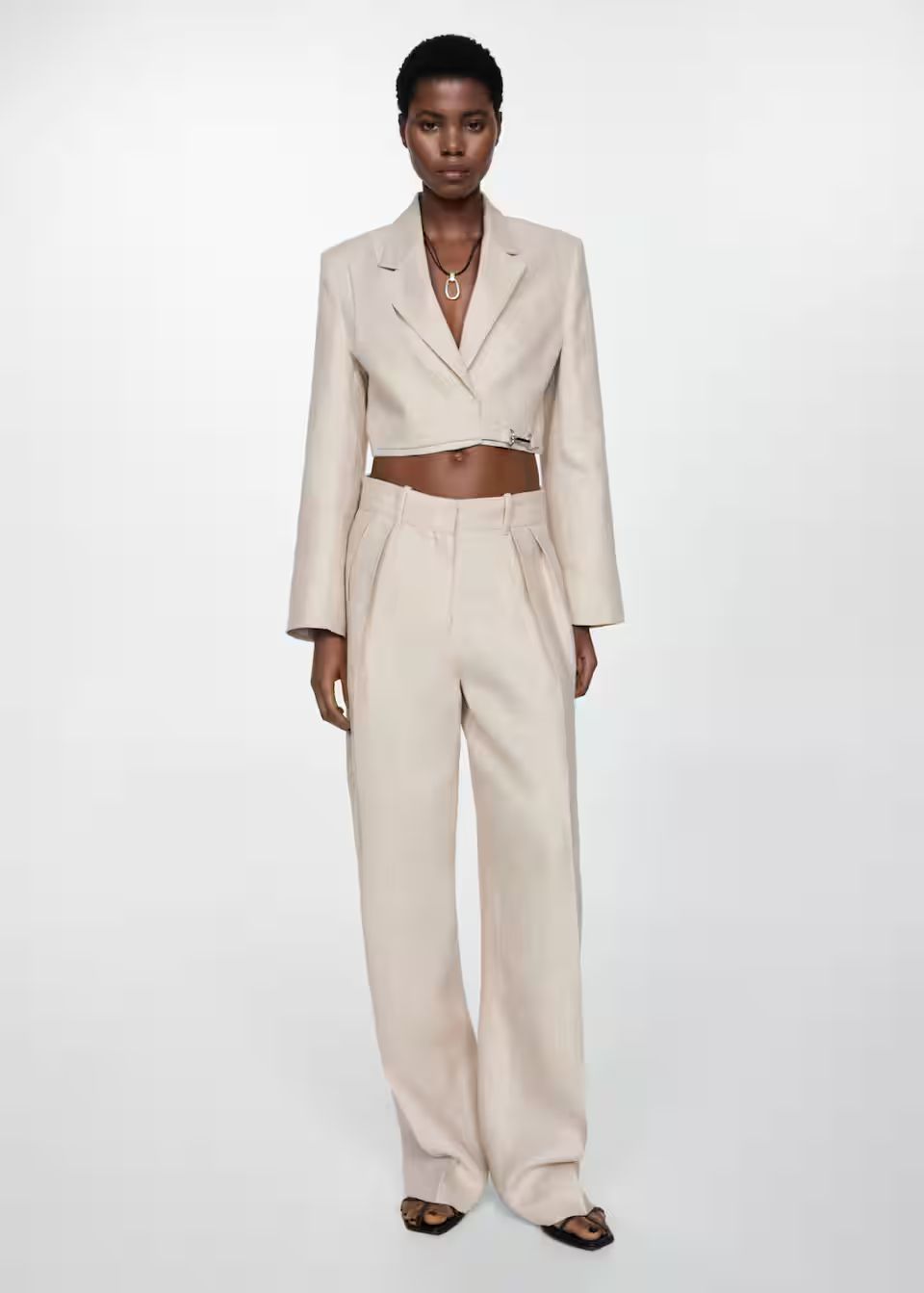 Cropped linen blazer -  Women | Mango United Kingdom | MANGO (UK)