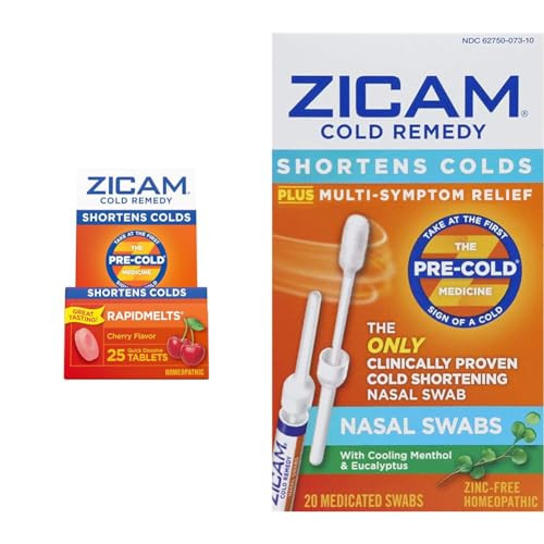 Zicam Cold Remedy Cherry Zinc Rapidmelts 25 Count and Zinc-Free Medicated Nasal Swabs 20 Count Bundle | Amazon (US)