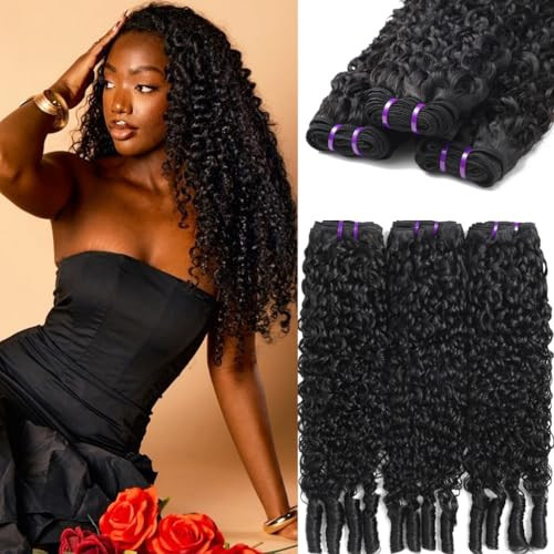 Burmese Curly Bundles Human Hair 26 28 30 Inch 100% Unprocessed Virgin Hair Water Wave Bundles Deals Human Hair Extensions with Spriral End 3c4a Quick Weave Hair Bundles for Women Natural Black | Amazon (US)