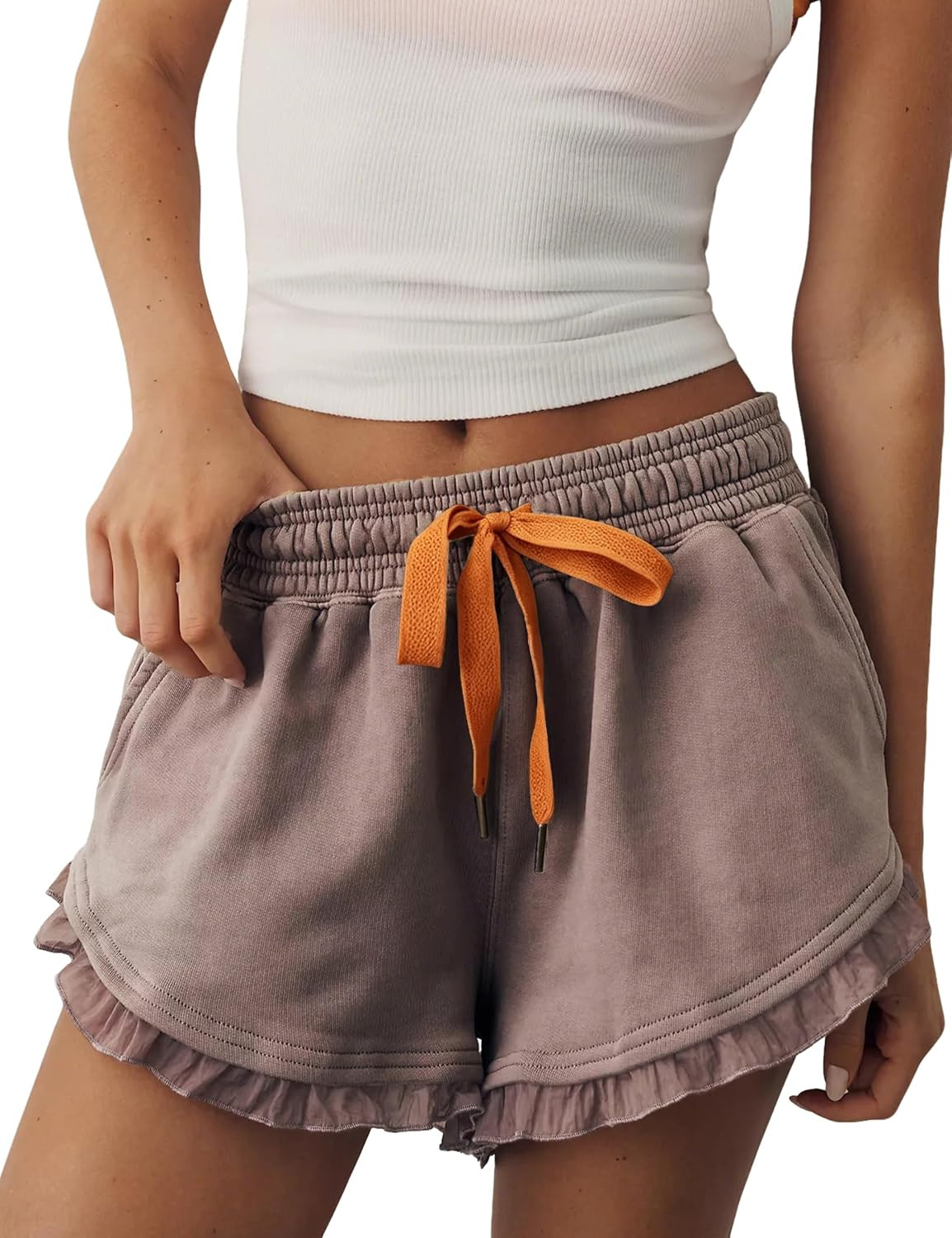 Megfie Women Lace Shorts Ruffle Hem Washed Distressed Cotton Sweat Shorts | Amazon (US)