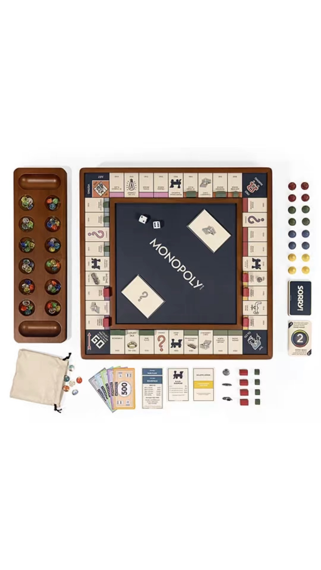Gift Guide
Three classic games in one: Monopoly, Sorry!, and Mancala. The set includes premium components like glass beads for Mancala, wood Sorry! pawns, and wood Monopoly houses and hotels.

#LTKHoliday #LTKHome #LTKGiftGuide