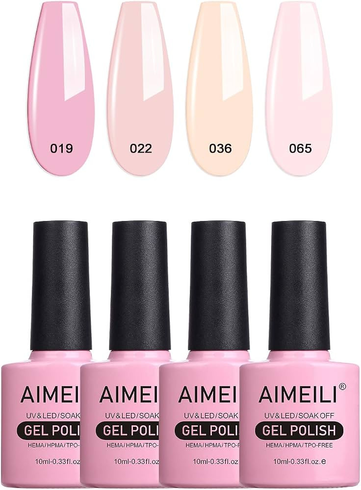 AIMEILI Soak Off U V LED Nude Gel Nail Polish Natural Sheer Pink Nail Polish Gel Set Of 4pcs X 10... | Amazon (US)