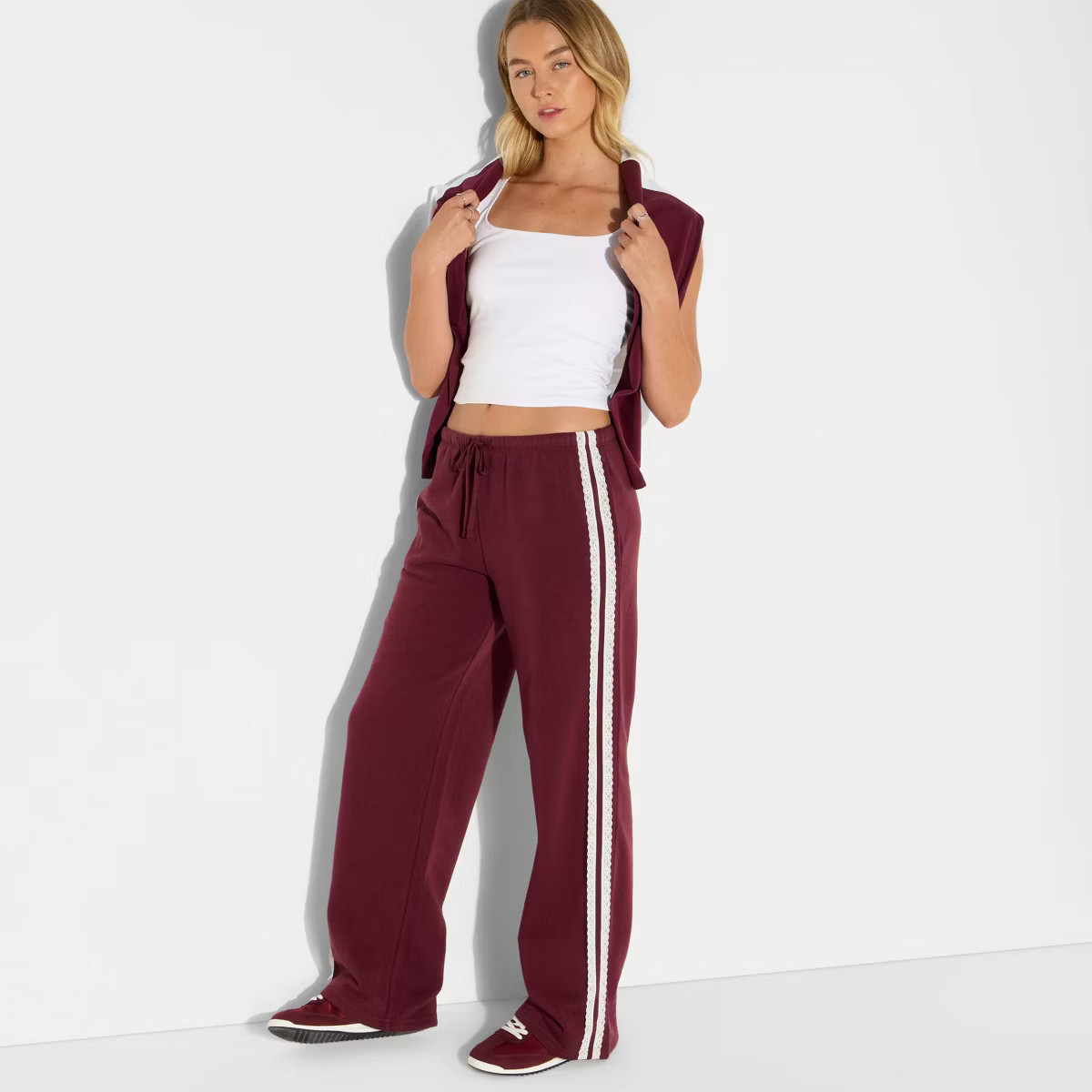 Women's Side Striped Pull-On Pants - Burgundy | Target