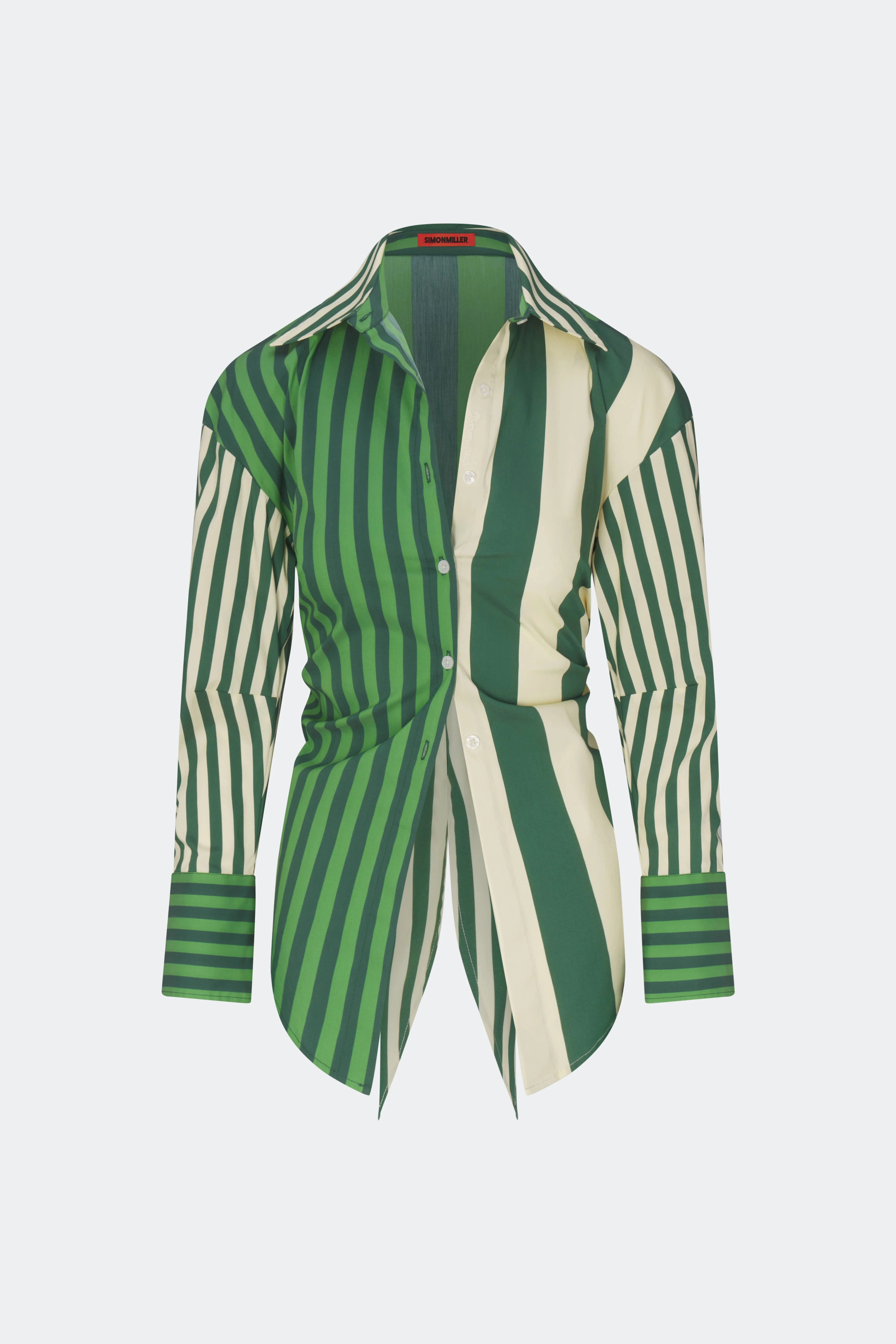 Loch Poplin Button Up in Green Stripe Combo | Simon Miller