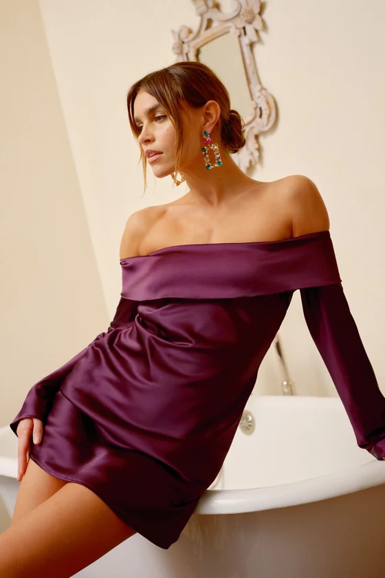 Luxurious Vision Plum Purple Satin Off-the-Shoulder Mini Dress | Lulus (US)