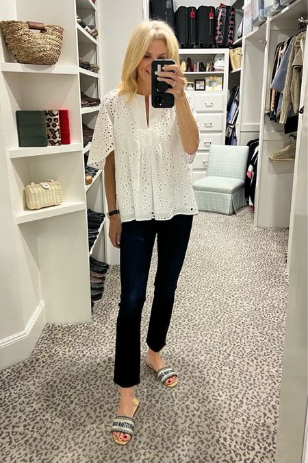 Love this top for an everyday summer look! Size S. Jeans fit TTS

#LTKStyleTip #LTKSeasonal #LTKOver40