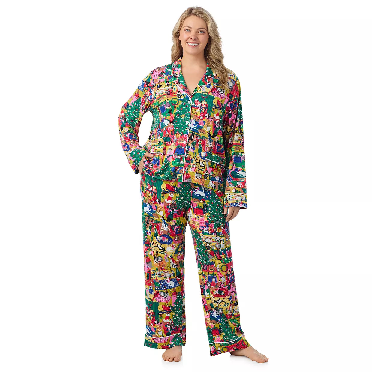 Plus Size Beauty Sleep Social Eloise 2-pc. Notch Long Sleeve Pajama Top & Pajama Bottoms Set | Kohl's