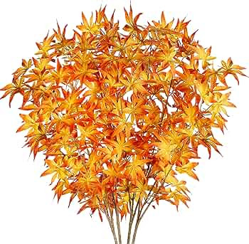 Sggvecsy 4Pcs Artificial Maple Leaves Branches Fake Fall Leaves Stems Maple Leaves Shrubs Autumn ... | Amazon (US)