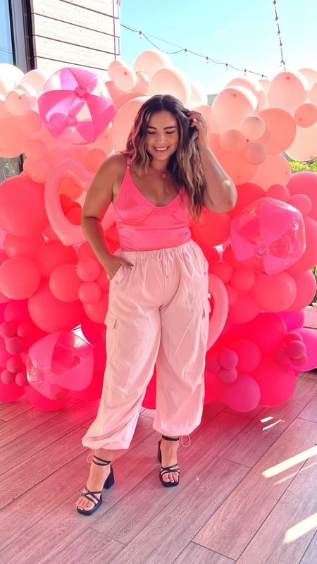 An all pink ootd featuring a bodysuit, cargo joggers, and block heels all from Amazon! Every piece is under $50 

#LTKmidsize #LTKshoecrush #LTKunder50