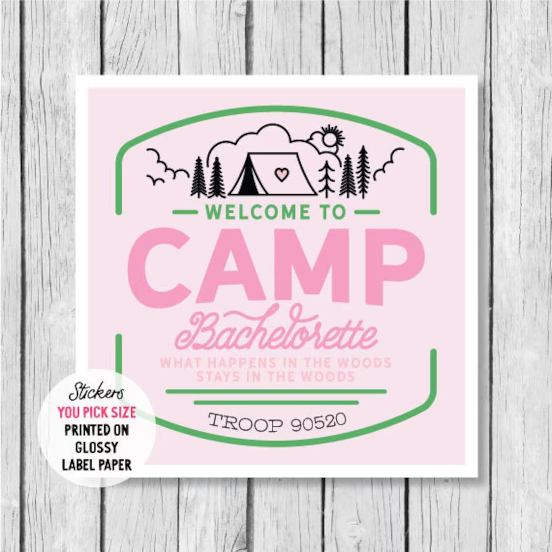 Camp Bachelorette Party Welcome Label Cabin Themed Sticker - Etsy | Etsy (US)