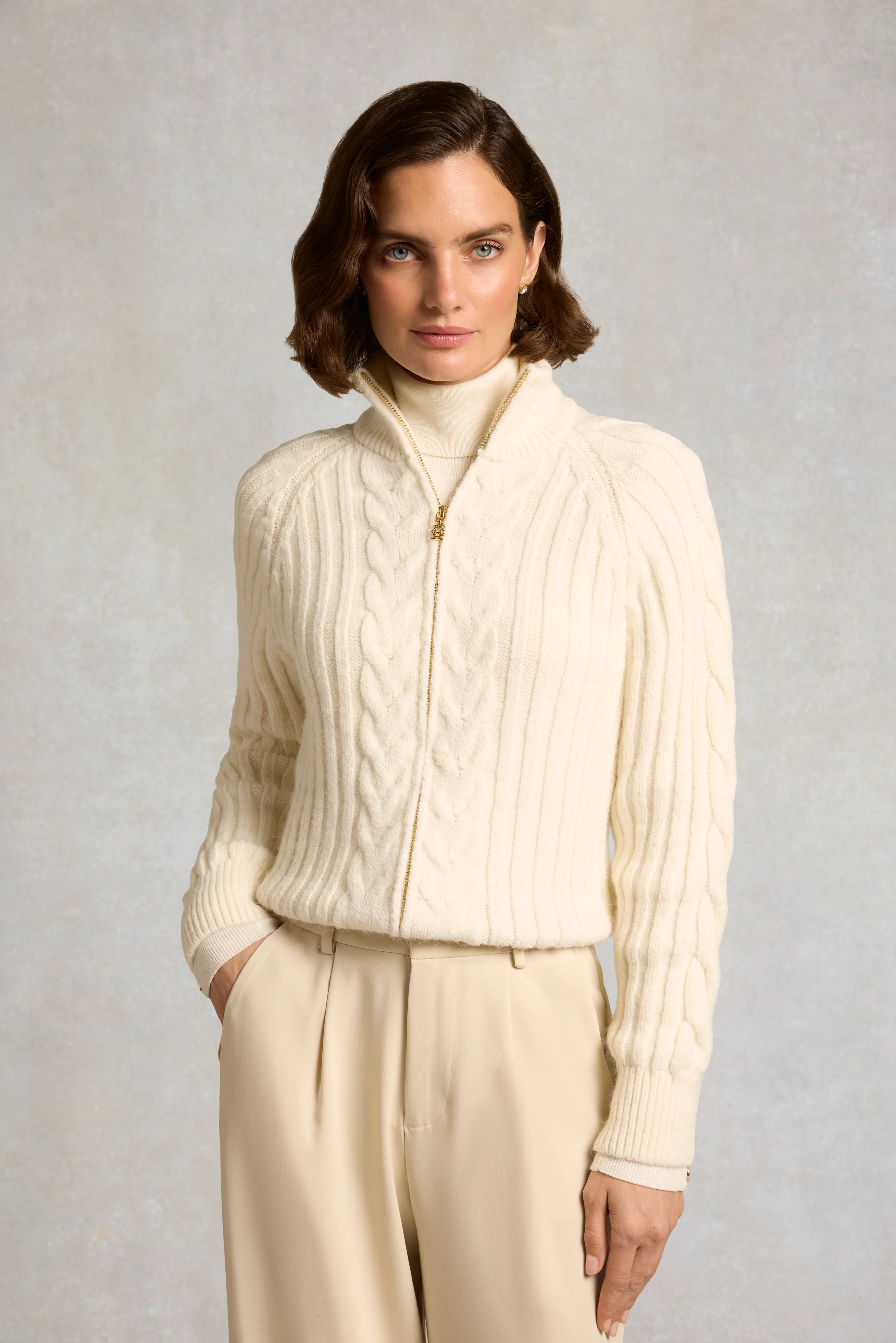 Elveden Zip Knit (Natural) | Holland Cooper