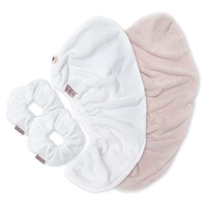 Kitsch Ultra Soft Microfiber Scrunchies and Microfiber Hair Towel Wrap Cleanse Bundle (White, Blu... | Amazon (US)