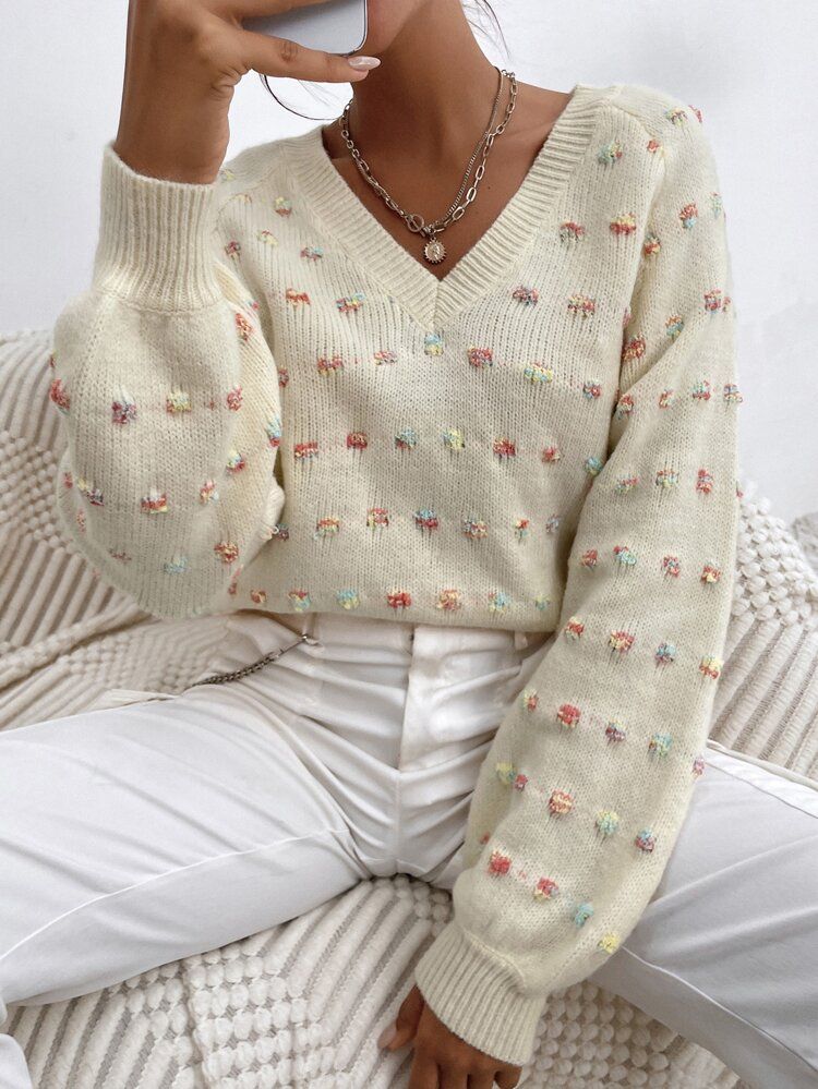 Dot Pattern Raglan Sleeve Sweater | SHEIN