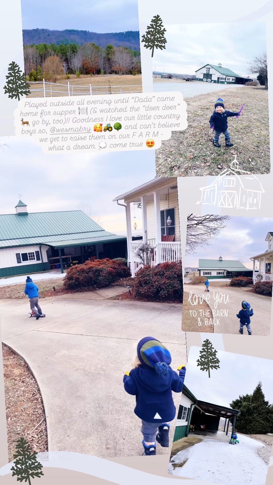 Played outside all evening until “Dada” came home for supper 🍽️ (& watched the “deer deer” 🦌 go by, too)!! Goodness I love our little country boys so, @wesmabry 🥰🚜🌳 and can’t believe we get to raise them on our F A R M - what a dream 💭 come true 🥹
