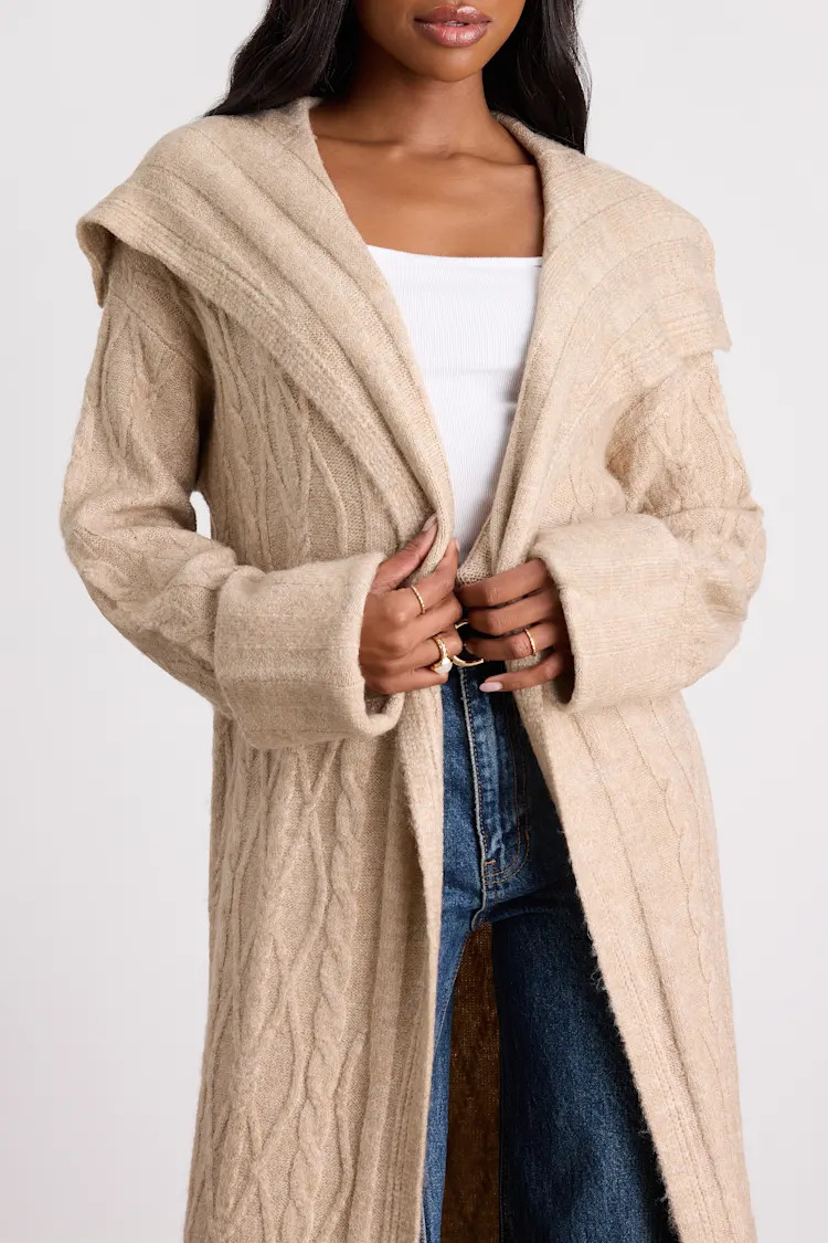 Iridina Beige Cable Knit Open-Front Duster Cardigan | Lulus