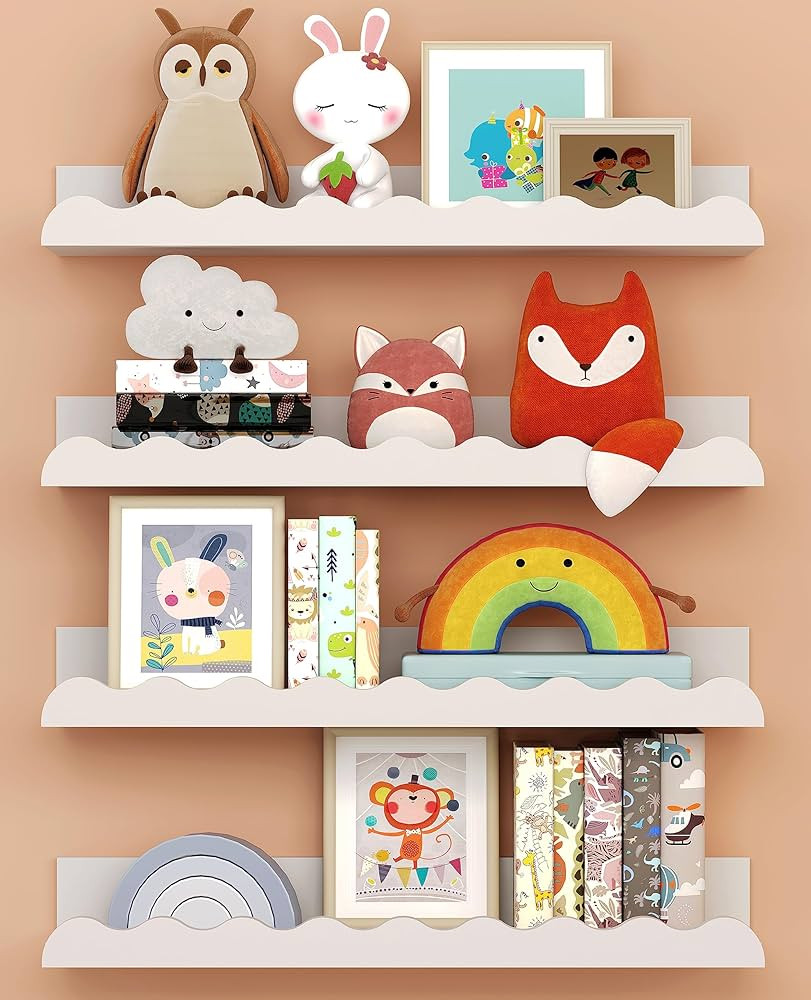 Kids' Bookshelf Set of 4 - White Floating Nursery Book Shelves, Picture Ledge Shelf for Wall Deco... | Amazon (US)