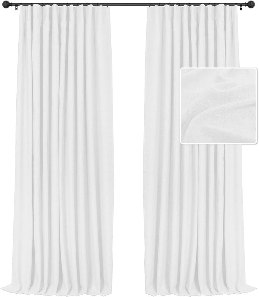 INOVADAY White Blackout Curtains 96 Inches Long, 100% Black Out Curtains Linen Thermal Insulated ... | Amazon (US)