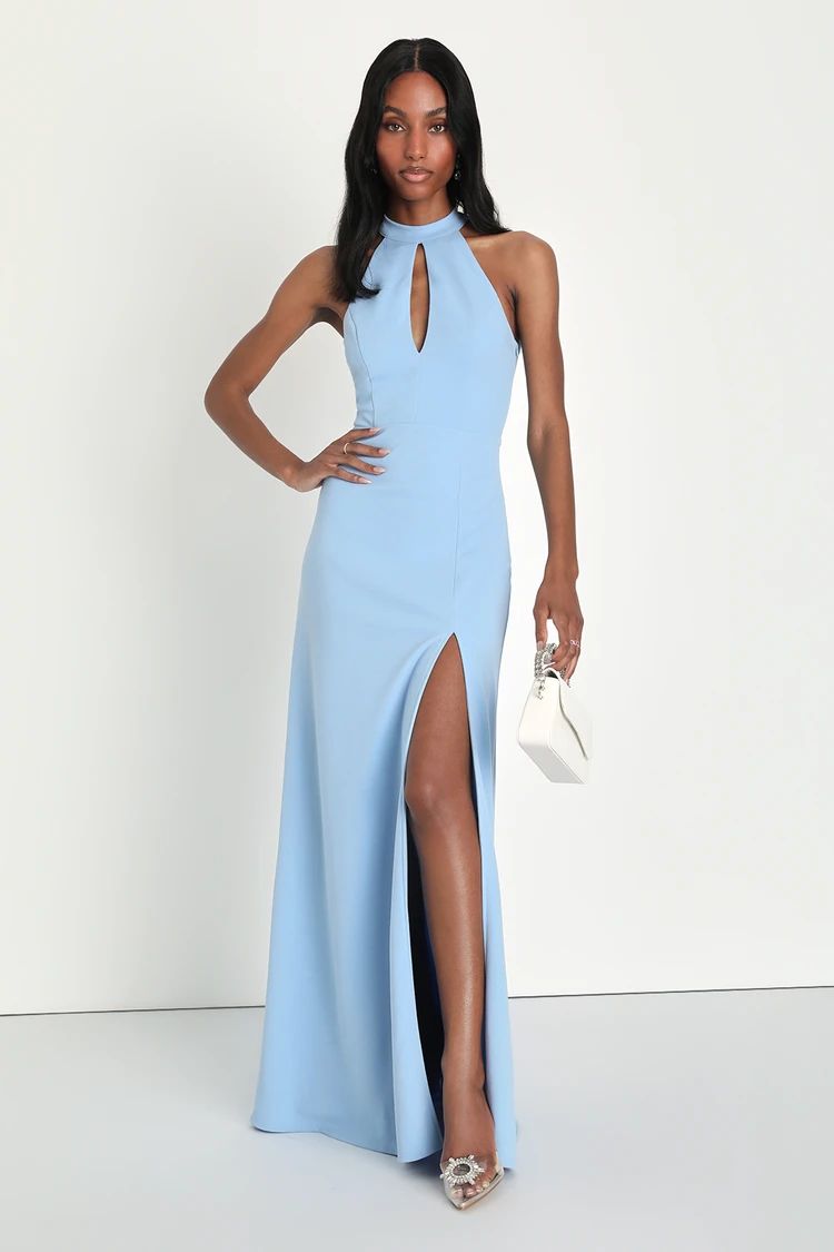 Striking Elegance Light Blue Bow Backless Halter Maxi Dress | Lulus