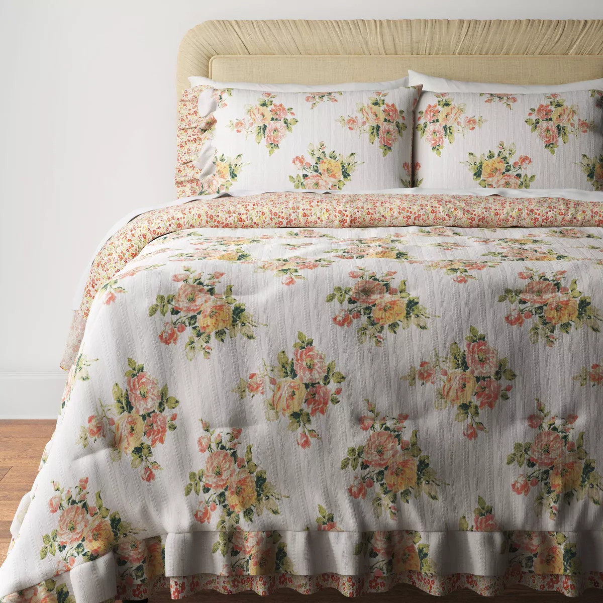 3pc Full/Queen Teen Printed Floral Double Ruffle Comforter Bedding Set - Threshold™ designed wi... | Target