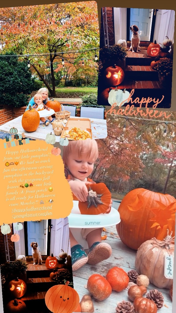 Happy Halloweekend from our little pumpkin!! 🎃🫶🏽🧡 We had so much fun this afternoon carving pumpkins in the backyard with the gorgeous fall leaves 🍂🌳🍁- our little family (& front porch 😉) is all ready for Halloween come Monday!! 👼🏼✨🐶 #happyhalloweekend #pumpkincarvingfun

#LTKHoliday #LTKSeasonal #LTKfamily
