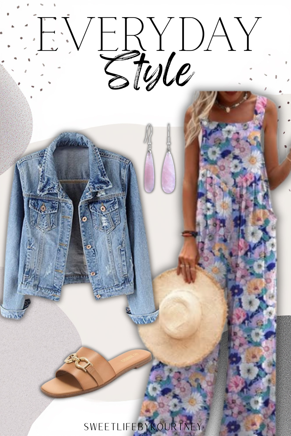 Grab this floral jumpsuit look if you want an easy outfit that feels cute and pulled together fast. The denim jacket and simple slides make it so wearable for brunch, vacation, or casual summer plans. Such a good everyday outfit when you want something easy but still pretty.
#EverydayStyle #SummerOutfitIdeas #FloralJumpsuit #SweetLifeByKourtney 

 #LTKootd #LTKSeasonal #LTKTravel