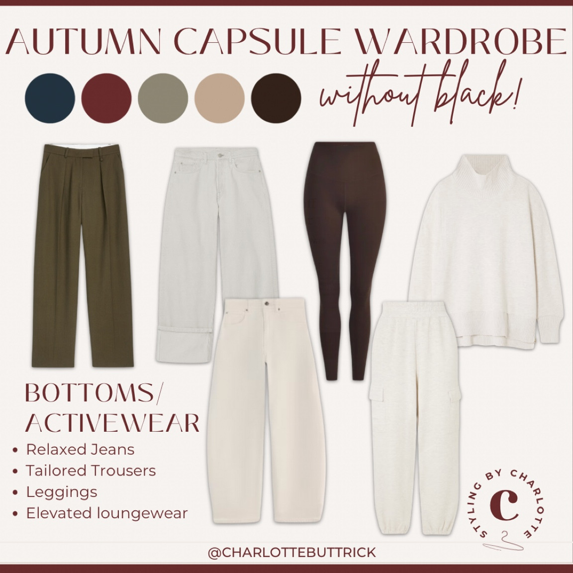 Autumn capsule wardrobe without black 🍂🤎✨🐿️ bottoms and loungewear 

Relaxed jeans - wide leg denim jeans - khaki tailored trousers - chocolate brown gym leggings - barley elevated loungewear

#capsulewardrobe #autumn #casual

#LTKeurope #LTKautumn #LTKuk