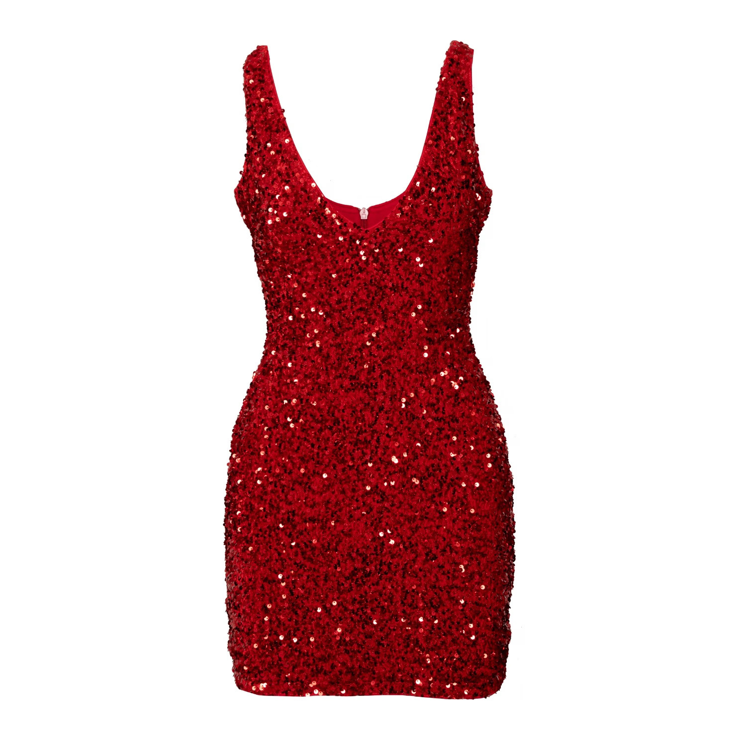 Leila Mini Sequin Dress In Ruby | Wolf & Badger