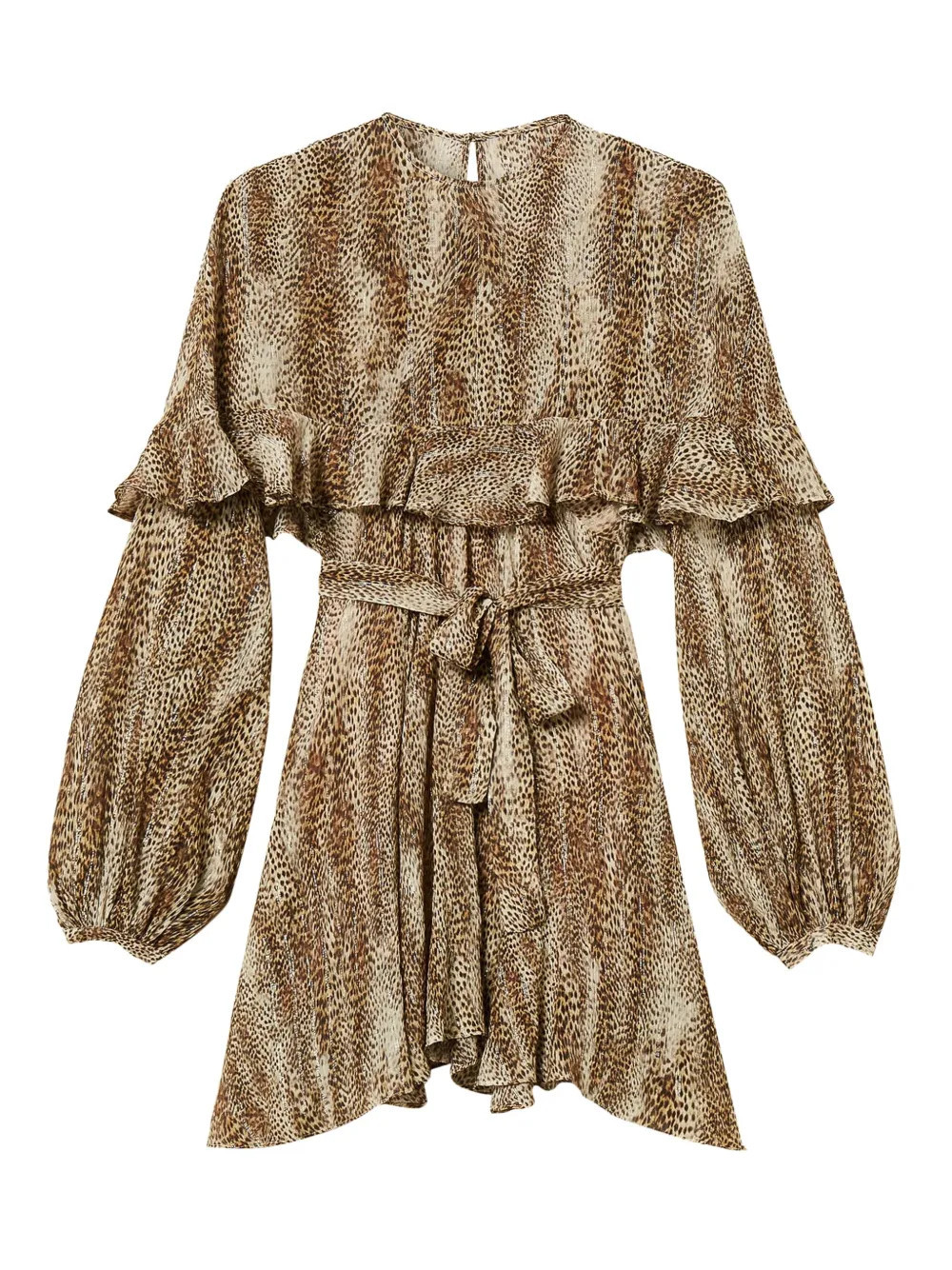 TWINSET ruffle-detail animal-print dress - Brown | Farfetch Global