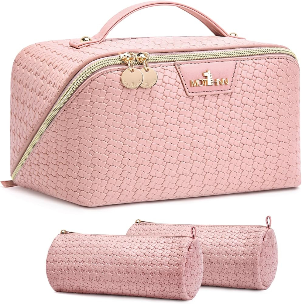 Travel Makeup Bag for Women: 3 Pcs Set Cosmetic Bags for Women - Large Capacity Vagen Leather Han... | Amazon (US)