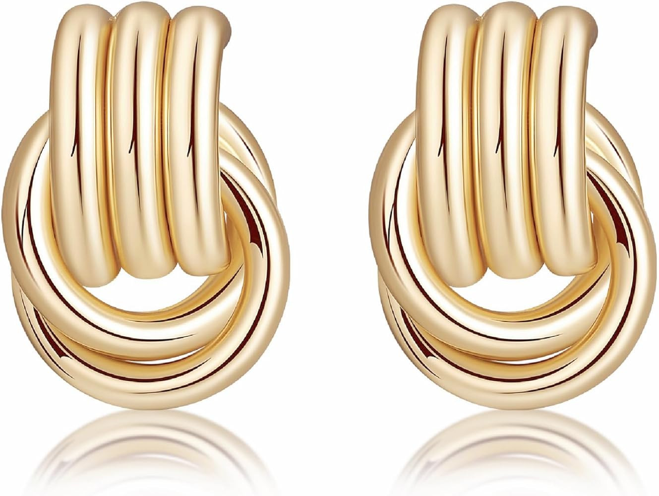 14K Gold Plated Chunky Gold Earrings for Women Knot Link Circle Statement Drop Dangle Earrings St... | Amazon (US)