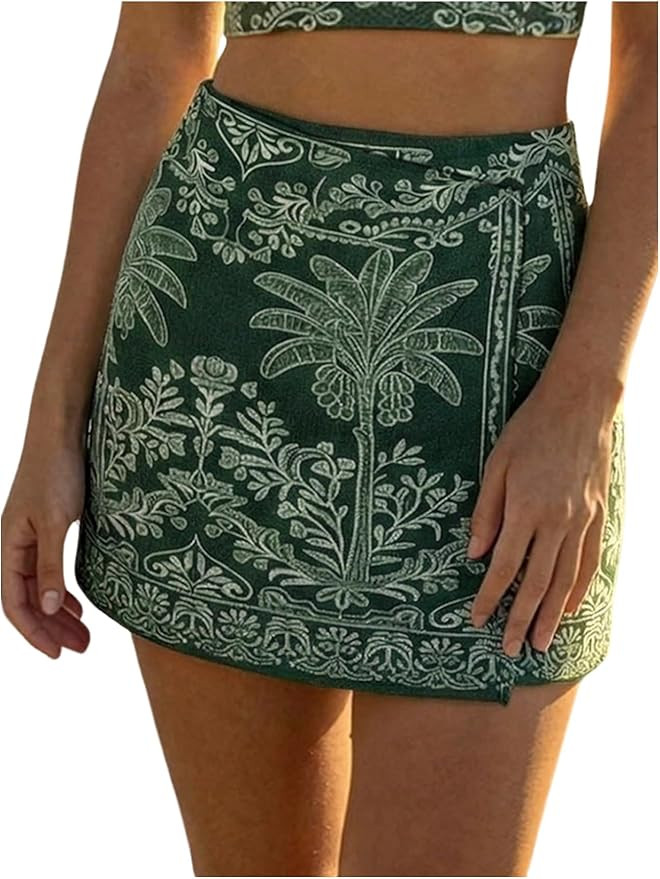 MakeMeChic Women's Summer Tropical Print High Waisted Shorts Wide Leg Boho Vacation Skorts | Amazon (US)