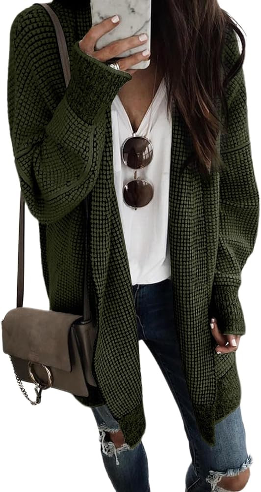 Sidefeel Womens 2025 Fall Outfits Long Sleeve Open Front Cardigan Sweaters Oversized Checkered Ch... | Amazon (US)