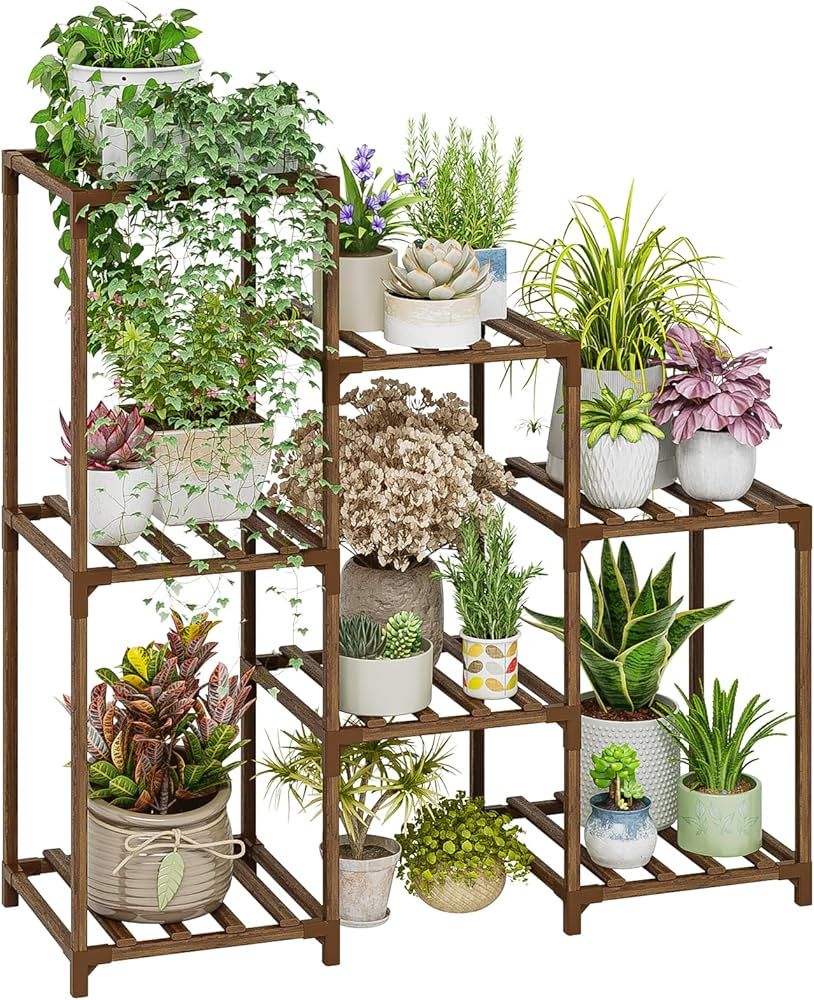 Bamworld Plant Stand Indoor Wood Plant Shelf Outdoor Tiered Plant Rack for Multiple Plants 3 Tier... | Amazon (US)