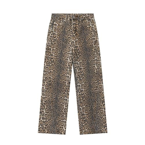 IDEWO Unisex Cheetah Jeans Leopard Print Pants Baggy Pants Y2k Jeans Grunge Jeans Aesthetic Jeans Straight Leg Pats (Leopard,XXL,XX-Large) | Amazon (US)