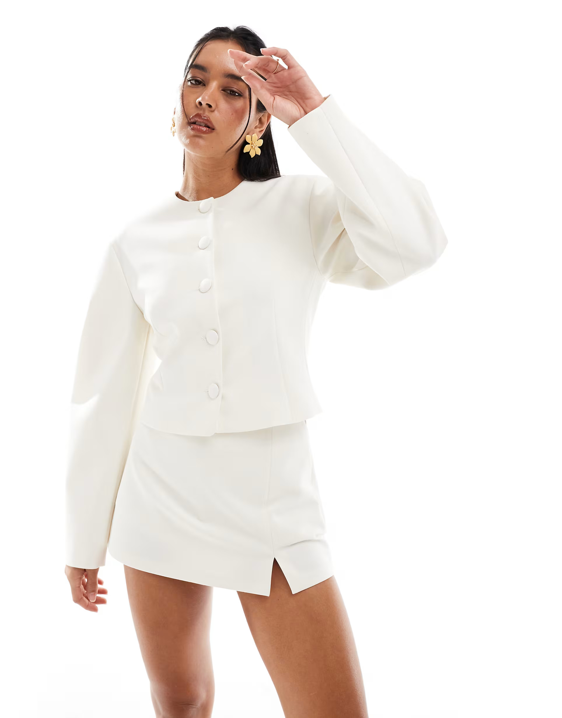 ASOS DESIGN cocoon sleeve collarless blazer in buttercream co ord | ASOS | ASOS (Global)