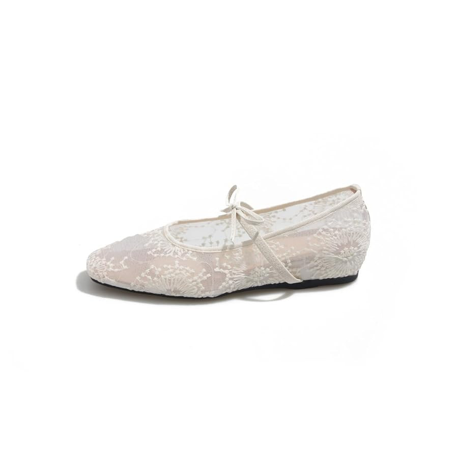 Women's Embroidery Lace Mesh Ballet Flats, Elegant Square Toe Flat Shoes for Party, Fashionable D... | Amazon (US)