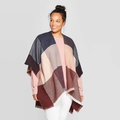 Women's Plus Size Cozy Check Ruana - Universal Thread™ Navy | Target