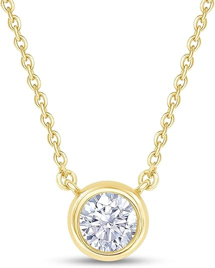 18K Gold Plated Bezel-Set Solitaire Necklace for Women, 6.5MM Moissanite Diamond Choker Pendant N... | Amazon (US)