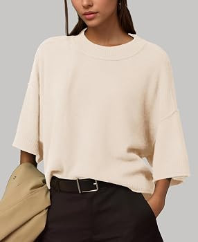 ZDC Women's Oversized Sweaters Summer 3/4 Sleeve Casual Cropped Tops Lightweight Loose Fit Knit P... | Amazon (US)