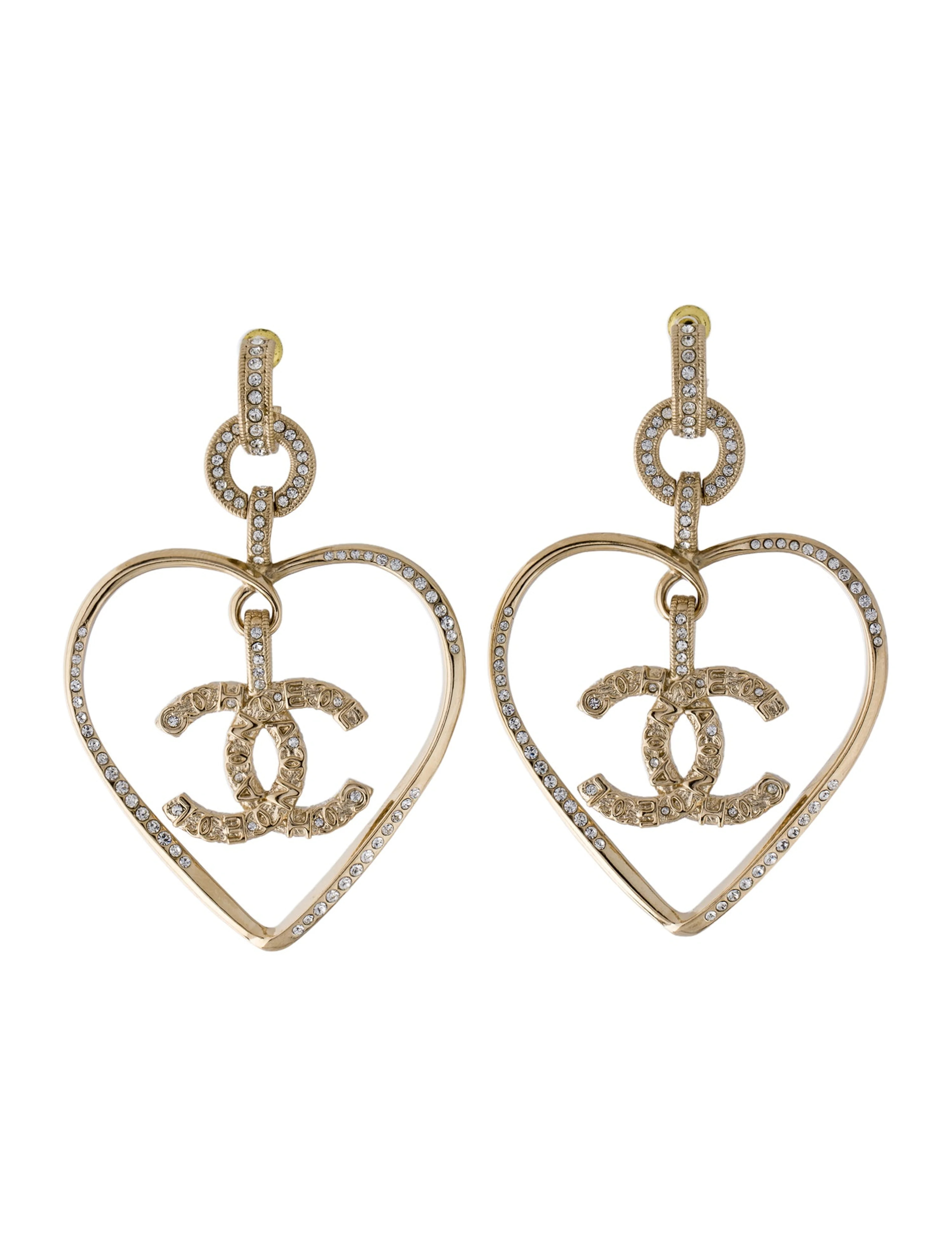 Strass CC Heart Drop Earrings | The RealReal
