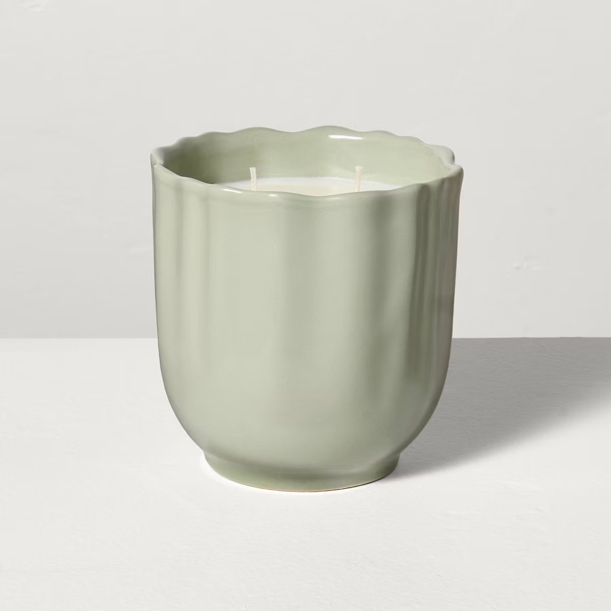 Scalloped Ceramic Lemon and Cedar Jar Candle Green - Hearth & Hand™ with Magnolia | Target