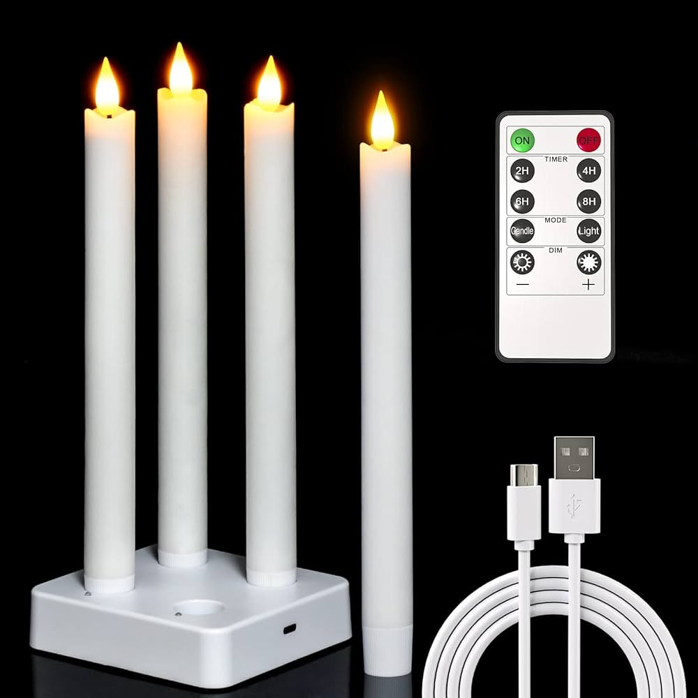 PChero Rechargeable Taper Candles with Remote Timer, 9.8 Inches Real Wax Flameless LED Tapered Ca... | Amazon (US)