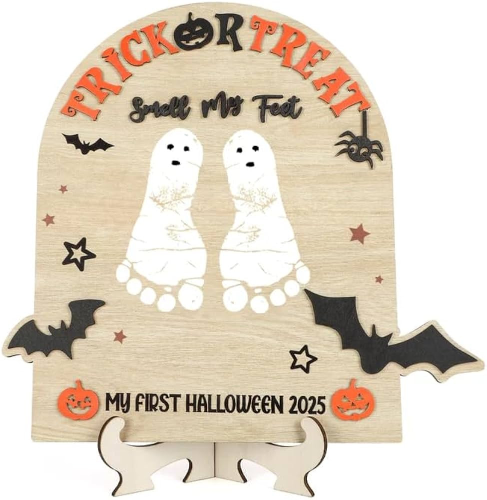 My First Halloween Sign DIY Wooden Art Baby‘s First Halloween Footprint Kit Nursery Decor and N... | Amazon (US)