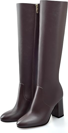 Adrizzlein Knee High Boots Chunky Heel Round Toe Tall Boots for Women Wide Calf Block High Heel B... | Amazon (US)