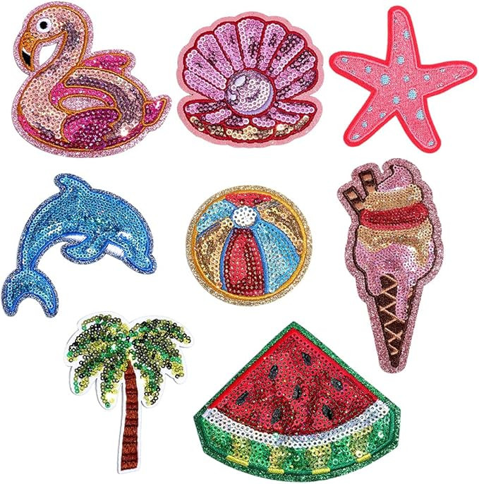 PH PandaHall 8 Styles Summer Iron on Sequin Patches 8PCS Ice Cream Watermelon Sew on Appliques Pa... | Amazon (US)