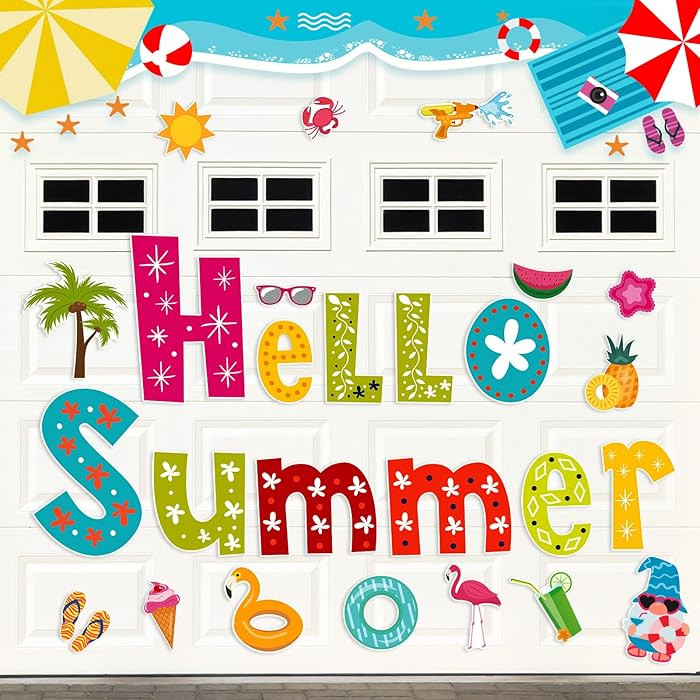 26 Pieces Summer Garage Door Decorations Magnets Hello Summer Garage Magnetic Stickers Sun Waterm... | Amazon (US)