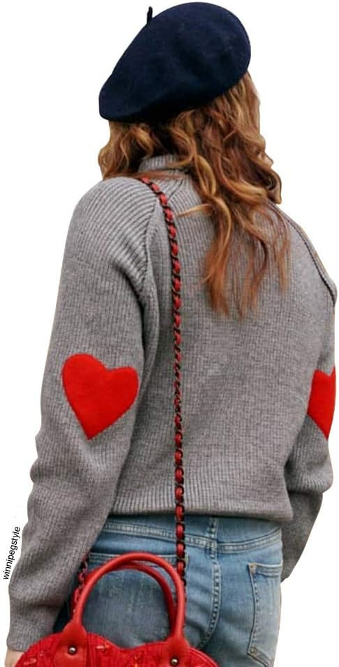 Chicwish Women's Comfy Casual Long Sleeve Heart Shape Patched Grey/White/Navy Knit Top Pullover S... | Amazon (US)
