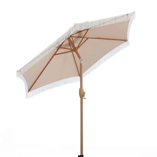 Ainfox 7FT Fringe Outdoor Patio Umbrella with Tilt Tassel Umbrella - Khaki | Bed Bath & Beyond
