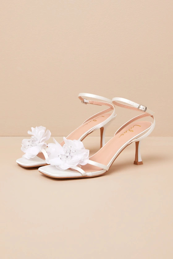 Aidine White Floral Applique Ankle Strap High Heel Sandals | Lulus